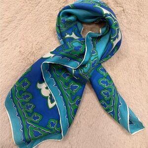 Silk Square Scarf Blue Green Paisley Made in Japan